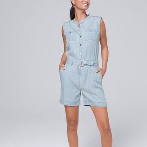NWT White House Black Market Petite Silky-Soft Denim Romper Size 10 Petite